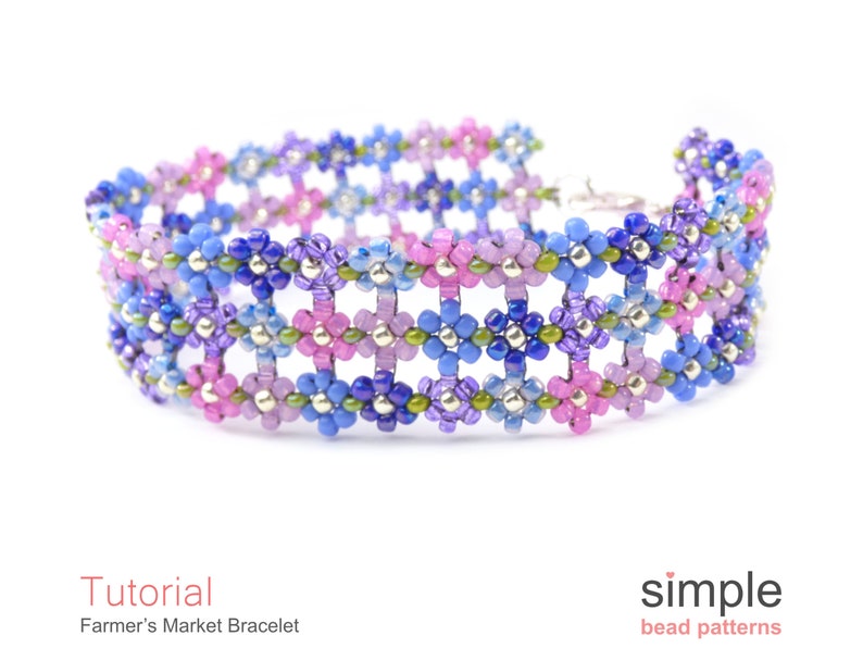 Daisy Chain Tutorial, Wide Beaded Bracelet Beading Pattern, Jewelry Making, Simple Bead Patterns, Flower Bracelet Beading Tutorial, P-00156 image 7