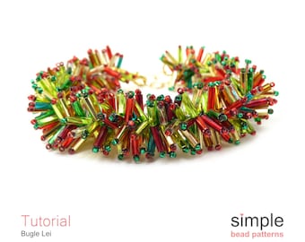 Beginner Beading Pattern Tutorial - Fringe Stitch Beaded Bracelet - Bugles - Simple Bead Patterns - Bugle Lei P-00051