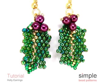 Beaded Holly Leaf Pattern, Seed Bead Patterns, Christmas Beading Pattern, Bead Woven Earrings Christmas Earrings to Make Beaded Gift P-00220