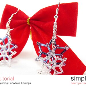 Beaded Snowflake Dangle Earrings Beading Pattern, Bugle Beads Snowflake Earrings, Christmas Beading Tutorial, Bead Weaving Pattern, P-00187 image 3