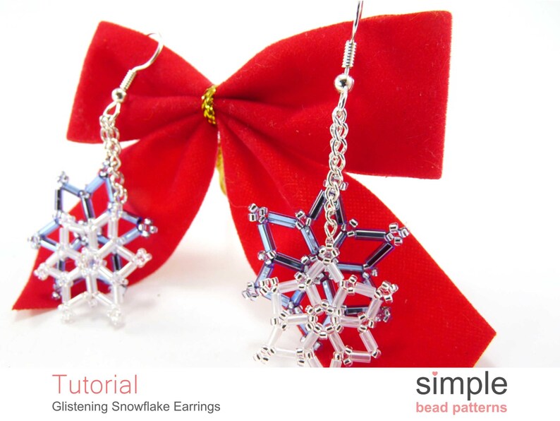 Beaded Snowflake Dangle Earrings Beading Pattern, Bugle Beads Snowflake Earrings, Christmas Beading Tutorial, Bead Weaving Pattern, P-00187 image 3