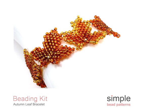 Beaded Leaf Bracelet Making Kit for Adults (in Orange, Topaz, and Gold): "Autumn Leaf Bracelet" Design
