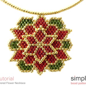 Beaded Poinsettia Necklace Pattern, Christmas Beading Pattern, Bead Stitch Necklace Tutorial, Beaded Necklaces Bead Weaving Pattern, P-00233