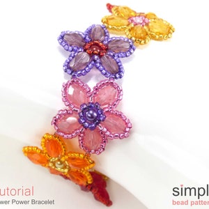 Beaded Flower Bracelet, Bead Flower Pattern Tutorial, Beadweaving Tutorial, Easy Simple Bead Patterns, Bead Weaving Bracelet Pattern P-00167