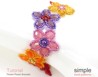 Beaded Flower Bracelet, Bead Flower Pattern Tutorial, Beadweaving Tutorial, Easy Simple Bead Patterns, Bead Weaving Bracelet Pattern P-00167