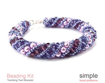 Bracelet Making Kit for Adults (in Purple, Pink, and Silver): "Twinkling Twirl" Design