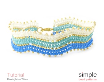 Herringbone Seed Bead Tutorial PDF: "Herringbone Wave" Design