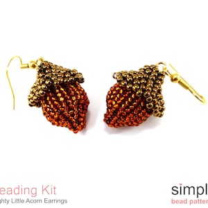 Beaded Acorns Earrings Kit for Adults (in Burnt Orange, Bronze, and Gold): "Mighty Little Acorns" Design