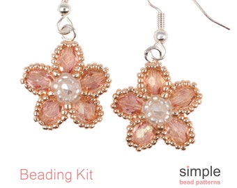 Beaded Flower Earrings Making Kit for Adults (in Rose Gold, Pearl White, and Silver): "Flower Power Earrings" Design