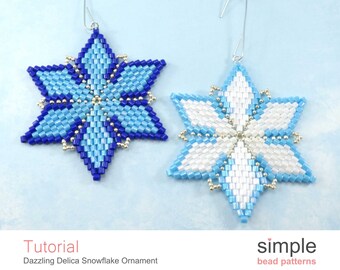Patroon kerstornamenten met kralen pdf: ontwerp "Dazzling Delica Snowflake Ornament"