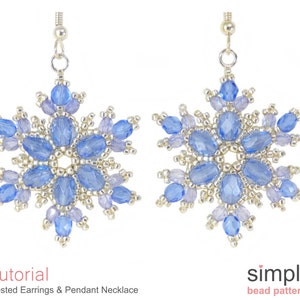 Kralen sneeuwvlok hangoorbellen en bevroren sneeuwvlokketting kralenpatroon, kraalweefpatronen, sieraden maken kralenlessen, P-00173