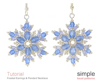 Patrón PDF para aretes y collar con copos de nieve de cuentas congeladas: Diseño "Conjunto de aretes y collar escarchados"