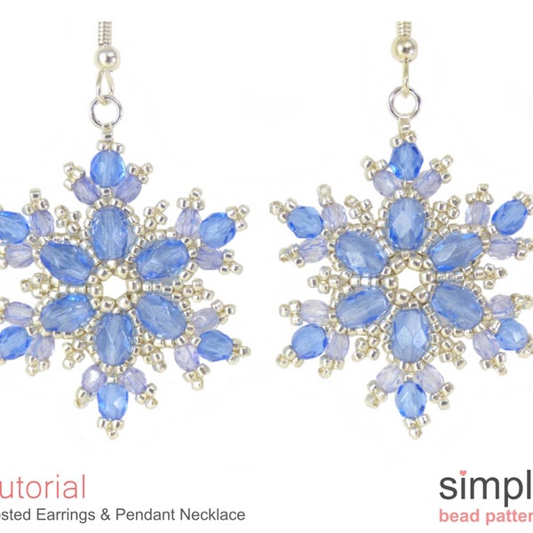 Beaded Snowflake Dangle Earrings & Frozen Snowflake Necklace Beading Pattern, Bead Weaving Patterns, Jewelry Making Beading Classes, P-00173