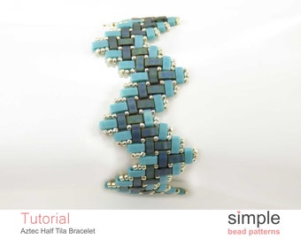 Zig Zag Bracele Bead Pattern, Half Tila Beaded Bracelet Patterns,  DIY Beaded Bracelet Tutorial, Half Tila Bracelet Beading Tutorial P-00016