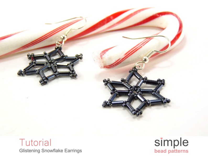 Beaded Snowflake Dangle Earrings Beading Pattern, Bugle Beads Snowflake Earrings, Christmas Beading Tutorial, Bead Weaving Pattern, P-00187 image 4