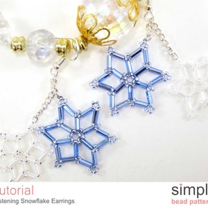 Beaded Snowflake Dangle Earrings Beading Pattern, Bugle Beads Snowflake Earrings, Christmas Beading Tutorial, Bead Weaving Pattern, P-00187 image 2