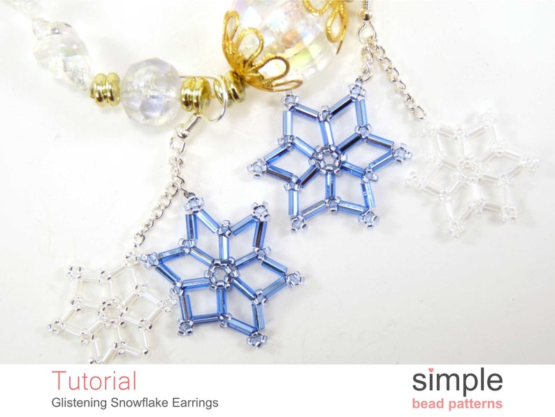 Beaded Snowflake Dangle Earrings Beading Pattern, Bugle Beads Snowflake Earrings, Christmas Beading Tutorial, Bead Weaving Pattern, P-00187 image 2