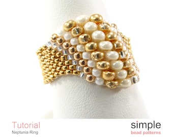 Odd Count Peyote Stitch Beaded Ring Tutorial PDF: "Neptunia Ring" Design
