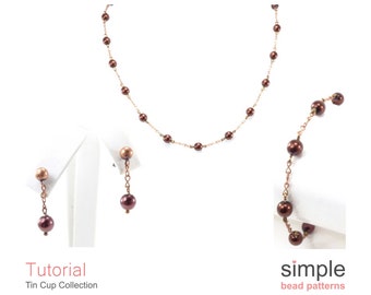 Wire Wrap Bead Necklace, Bracelet, and Dangle Earrings Pattern PDF: "Tin Cup Collection" Design