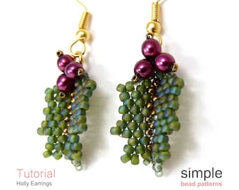 Beaded Holly Leaf Pattern, Seed Bead Patterns, Christmas Beading Pattern, Bead Woven Earrings Christmas Earrings to Make Beaded Gift P-00220