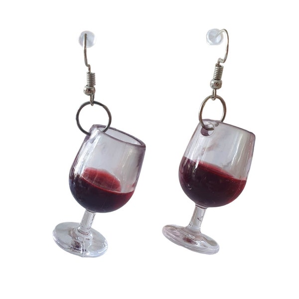 Wine glass earrings- fimo food sweets mini food kitsch retro rockabilly jewellery