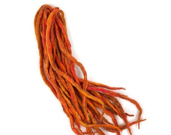 Wool Dreadlocks Orange fire blended custom wool dreads-  Double Ended Roving art hair extensions Kit