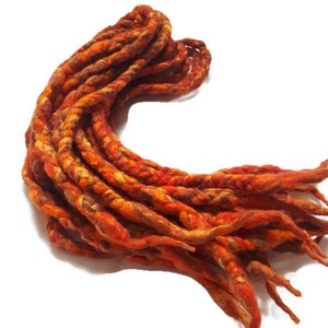 Wool dreadlocks orange fire silk blended wrapped custom wool dreads-  Double Ended Roving art hair extensions Kit