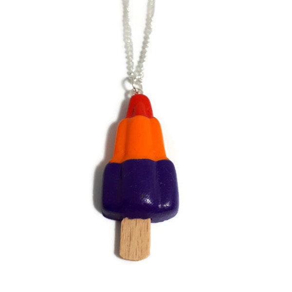 Zoom rocket ice lolly ice cream fimo necklace- mini food kitsch kawaii retro rockabilly jewellery