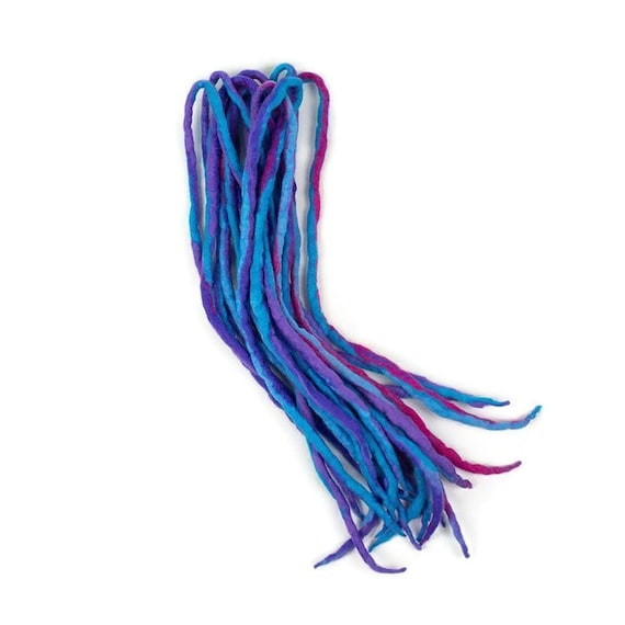 Wool dreadlocks Purple Blue Pink custom wool dreads-  Double Ended Roving art hair extensions Kit