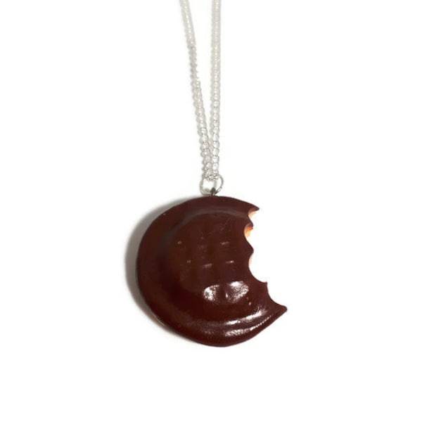 Jaffa gâteau chocolat mordu biscuit collier- fimo food rétro rockabilly kitsch bijoux