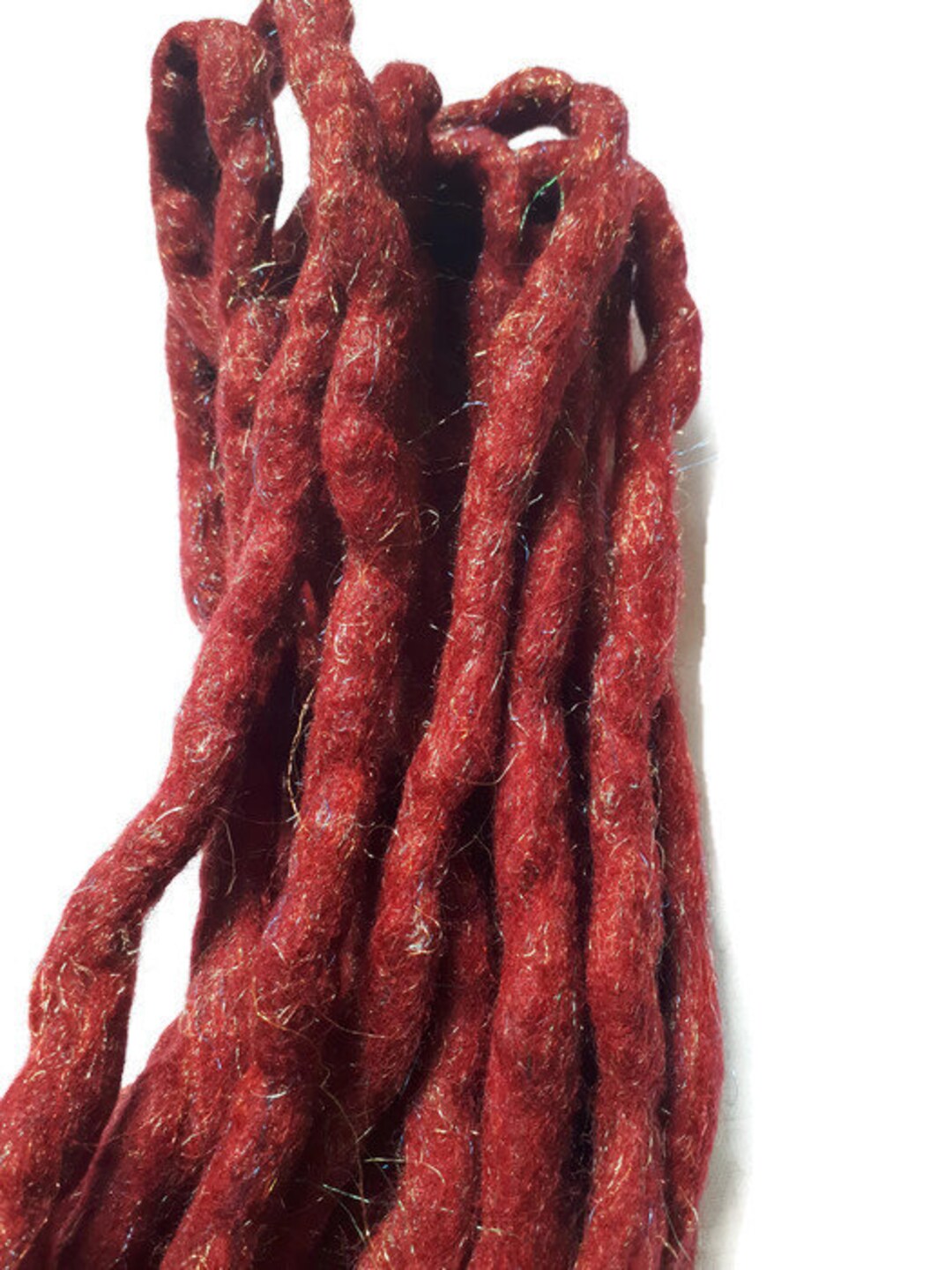 Wool Dreadlocks Sparkley Red Glitter Custom Wool Dreads Double Ended