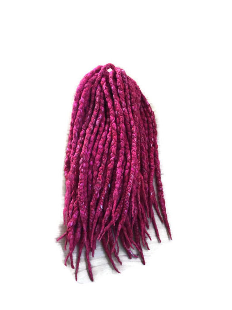 Wool Dreadlocks Pink Red and Silk Wrapped Custom Wool Dreads Etsy UK