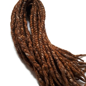 Wool dreadlocks brown silk blended wrapped custom wool dreads-  Double Ended Roving art hair extensions Kit