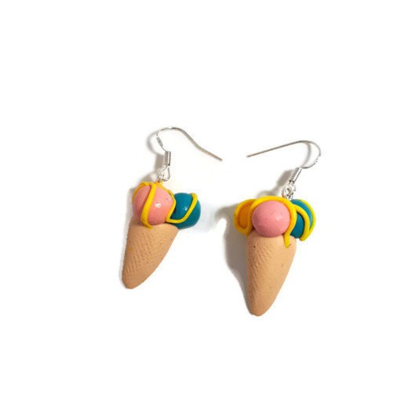 Boucles d’oreilles en cornet de crème glacée - fimo mini nourriture rockabilly kitsch bijoux rétro