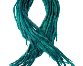 Wool Dreadlocks Teal Peacock Blue blended custom wool dreads-  Double Ended Roving art hair extensions Kit