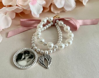 Bridal Bouquet Memorial Charm, Bridal Charm, Wedding Bouquet Charm, In Memory Photo Charm, Pearl Wedding Charm, Memory Charm