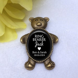 Ring Bearer Gift, Personalized Pin for Ring Bearer, Groom's Attendant Boutonniere Pin, Teddy Bear Pin, Ring Security Pin, Bridal Party Gift image 2