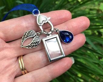 Something Blue Bouquet Memorial Charm, Bridal Bouquet Keepsake, DIY Bridal Charm, Wedding Bouquet Charm, Memorial Photo Charm, DIY Photo