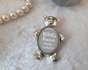 Ring Bearer Gift, Personalized Pin for Ring Bearer, Groom's Attendant Boutonniere Pin, Teddy Bear Pin, Ring Security Pin, Bridal Party Gift