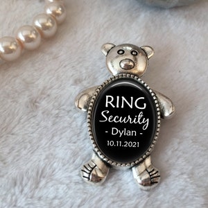 Ring Bearer Gift, Personalized Pin for Ring Bearer, Groom's Attendant Boutonniere Pin, Teddy Bear Pin, Ring Security Pin, Bridal Party Gift image 2