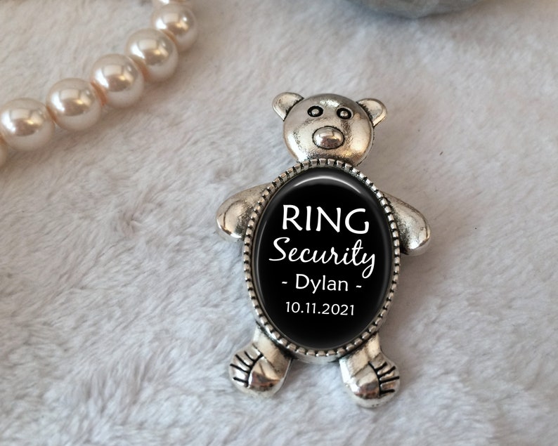 Ring Bearer Gift, Personalized Pin for Ring Bearer, Groom's Attendant Boutonniere Pin, Teddy Bear Pin, Ring Security Pin, Bridal Party Gift image 2