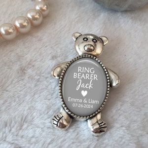 Ring Bearer Gift, Personalized Pin for Ring Bearer, Groom's Attendant Boutonniere Pin, Teddy Bear Pin, Ring Security Pin, Bridal Party Gift image 3