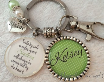 Personalized SISTER key chain, Best Friend, Pendant, Necklace, Keychain, Keepsake, Sister keychain, Side by side or miles apart