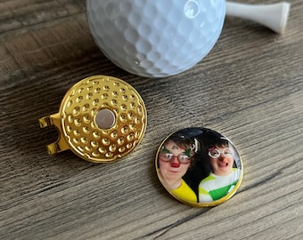 Custom Photo Golf Ball Marker with Hat Clip, Golf Ball Marker, Photo Charm, Golf Gifts, Magnetic Ball Marker, Gift for Dad, Gold or Silver