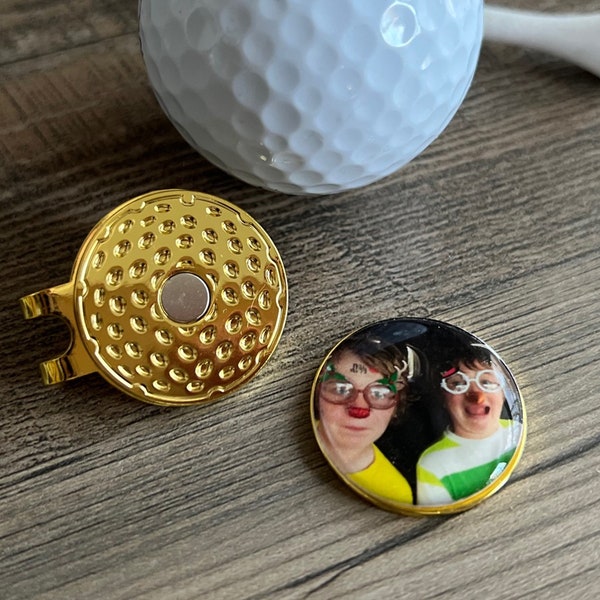 Custom Photo Golf Ball Marker with Hat Clip, Golf Ball Marker, Photo Charm, Golf Gifts, Magnetic Ball Marker, Gift for Dad, Gold or Silver