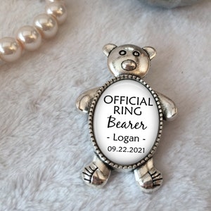 Ring Bearer Gift, Personalized Pin for Ring Bearer, Groom's Attendant Boutonniere Pin, Teddy Bear Pin, Ring Security Pin, Bridal Party Gift image 3