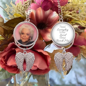 Angel Wing Car Mirror Memorial Photo Charm, Rear View Mirror Charm, Memorial Hanging Charm, Memorial Gift