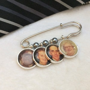 Groom Memory Pin, Boutonniere Charm, Bridal Bouquet Charm, Custom Photo Memorial Pin, Wedding, Loss of Loved One, 1 to 6 photos