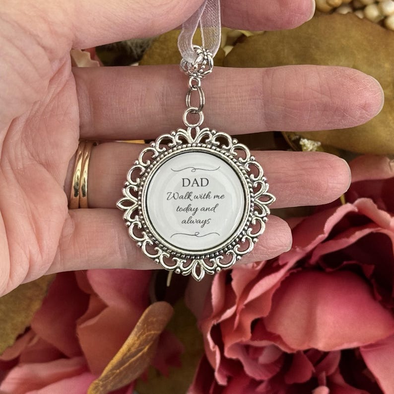 Photo Bouquet Memorial Charm, Double Sided Bridal Wedding Pendant, Custom Text image 8