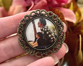 Personalized Memorial Pin for Groom Boutonniere or Lapel, Custom Photo Charm